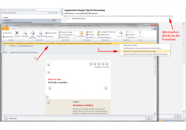 Outlook Absender auf sichere Liste